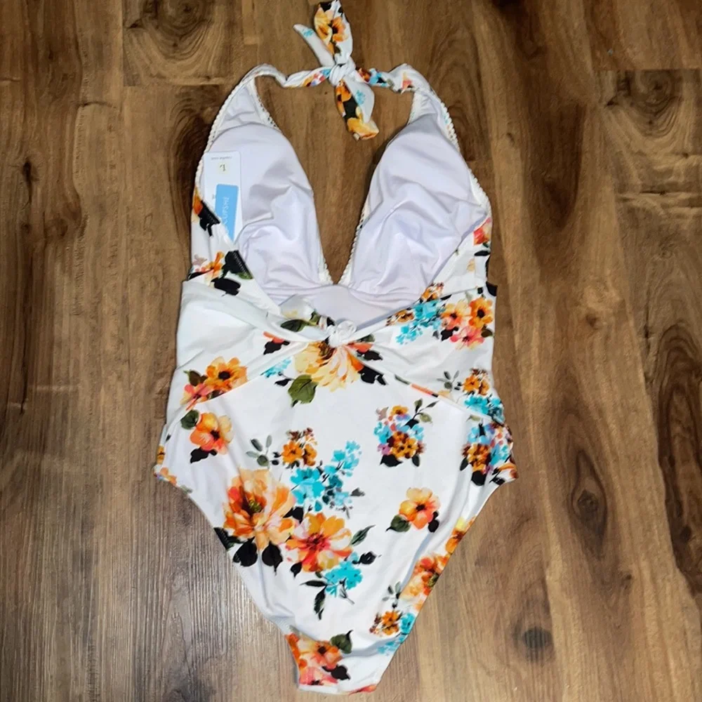NWT One-Piece White and Colorful Floral Swimsuit / Swimwear for Women - Picture 3 of 5
